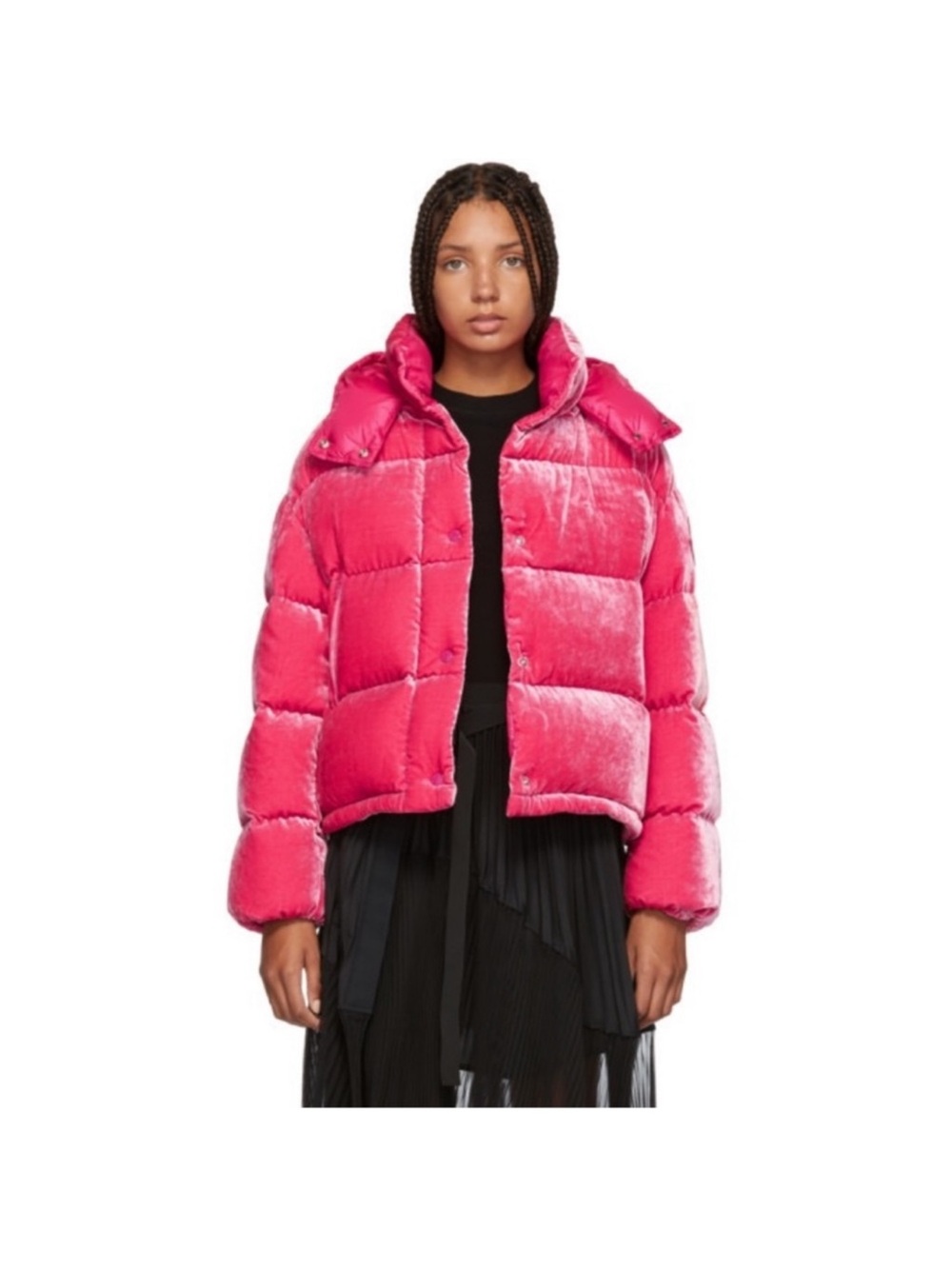 Moncler Hot Pink Velvet Puffer Jacket